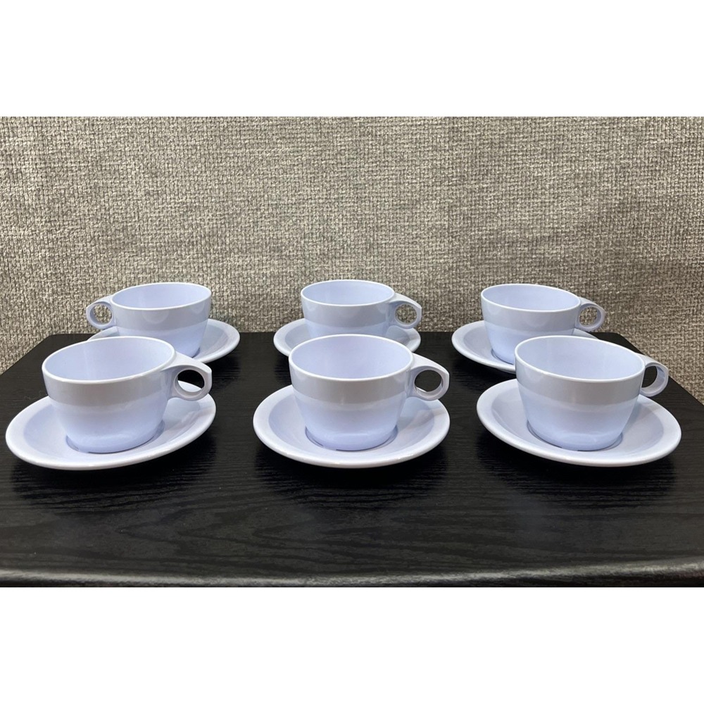 Vintage Texas Ware Melamine Cup Saucer Set 12pc Lavender‎ Periwinkle Blue